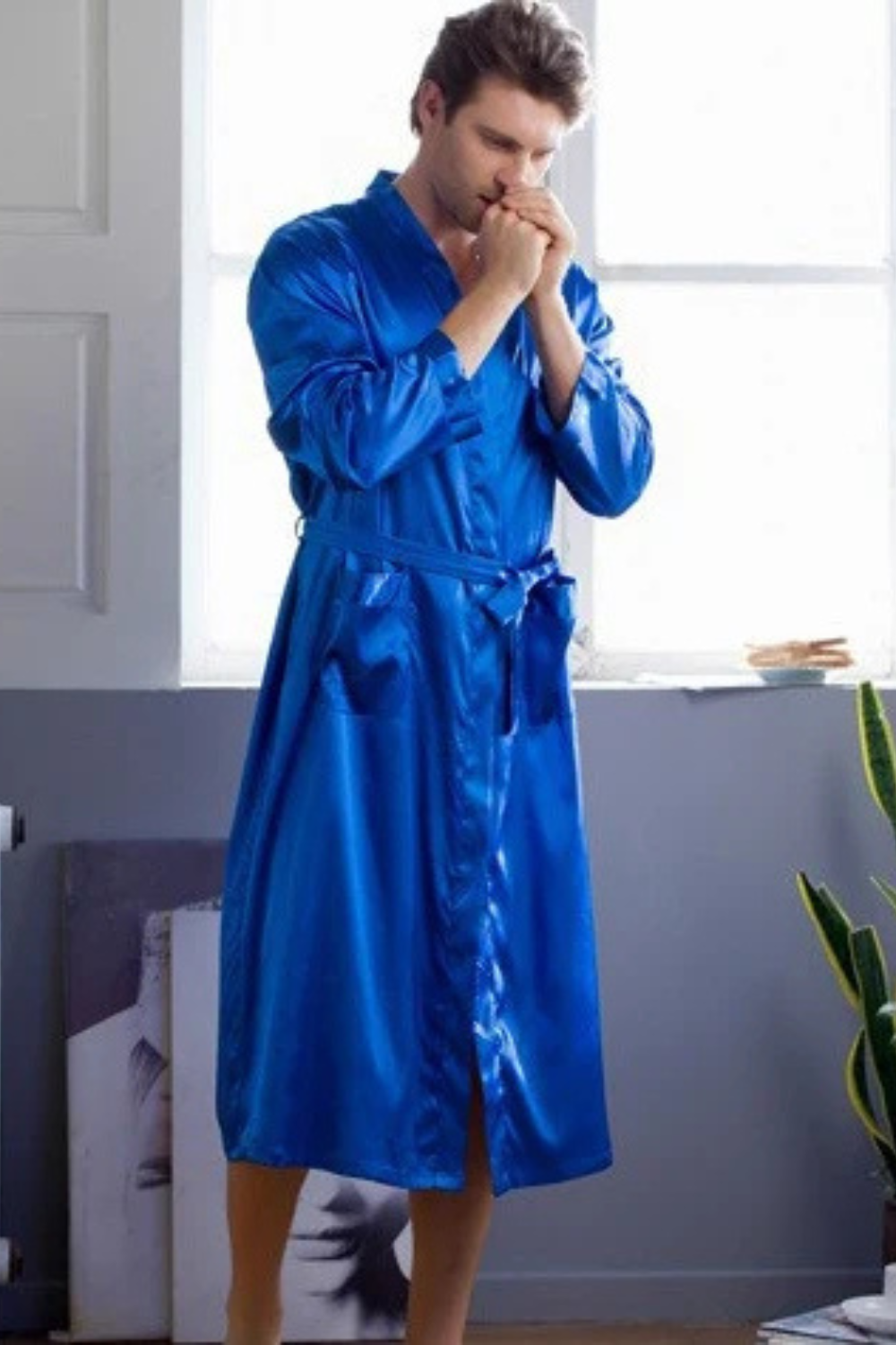 élégant peignoir bleu pour homme