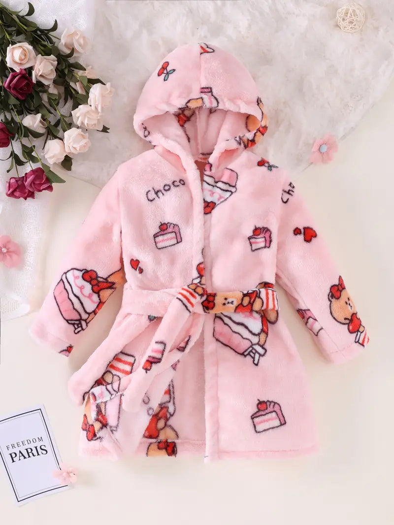 peignoir enfant rose motif gâteau