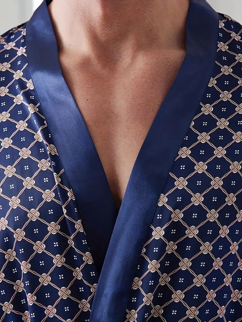 peignoir homme bleu satin
