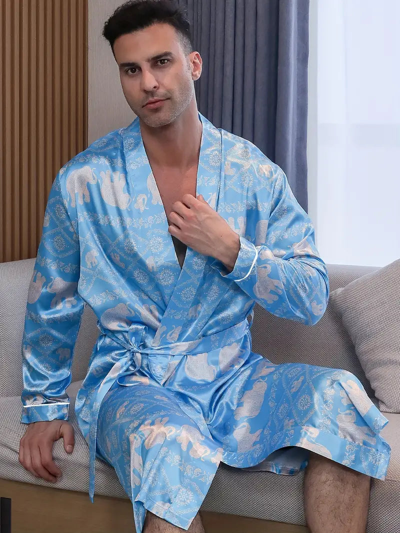 luxueux peignoir satin bleu