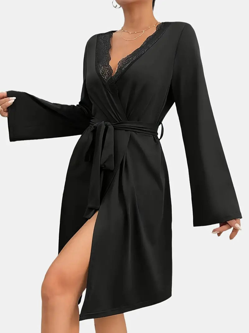 Peignoir doux satin noir