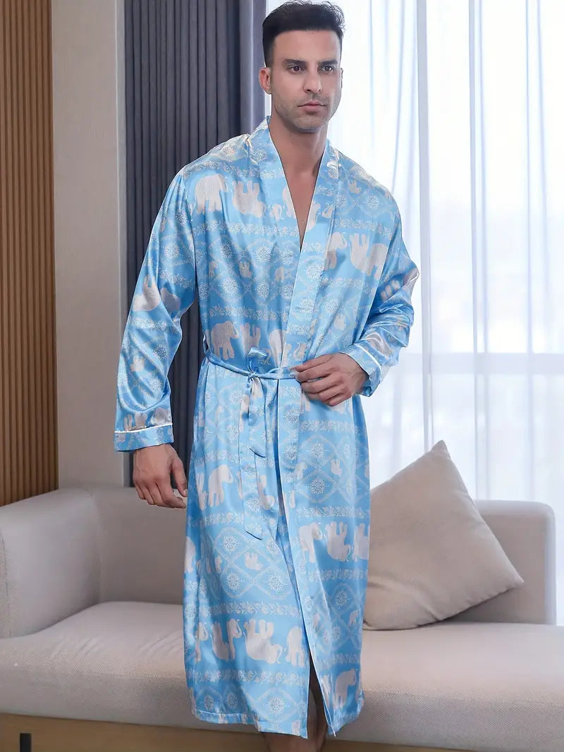 peignoir de bain satin bleu