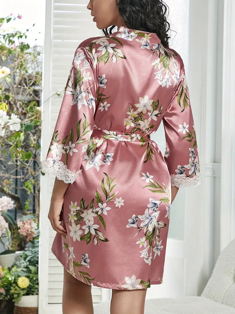 Kimono en soie rose