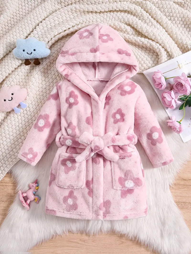peignoir de bain enfant fleurs rose