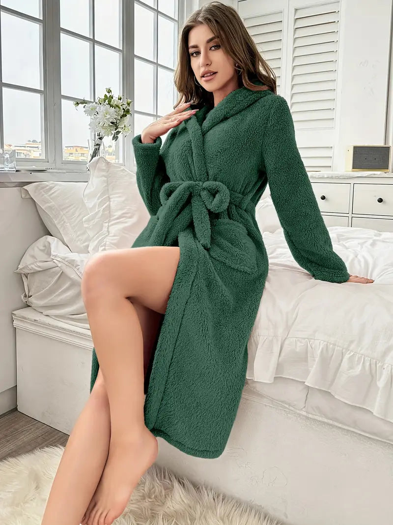 peignoir vert à capuche
