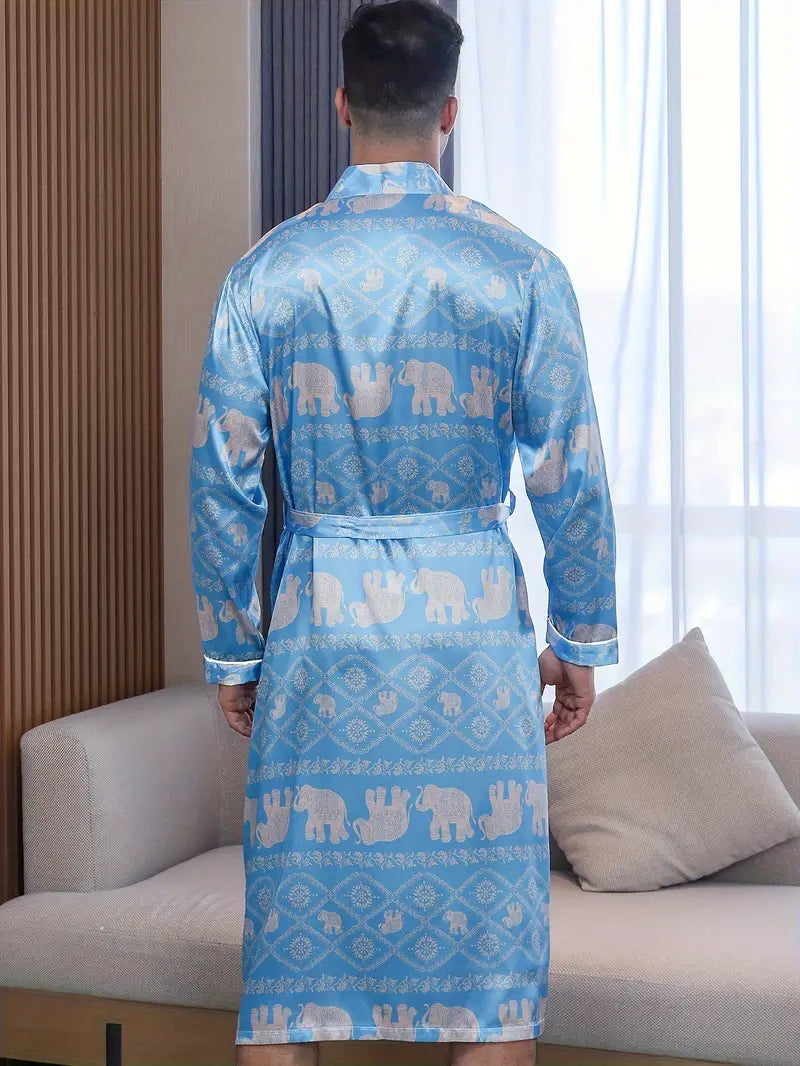 peignoir homme satin bleu