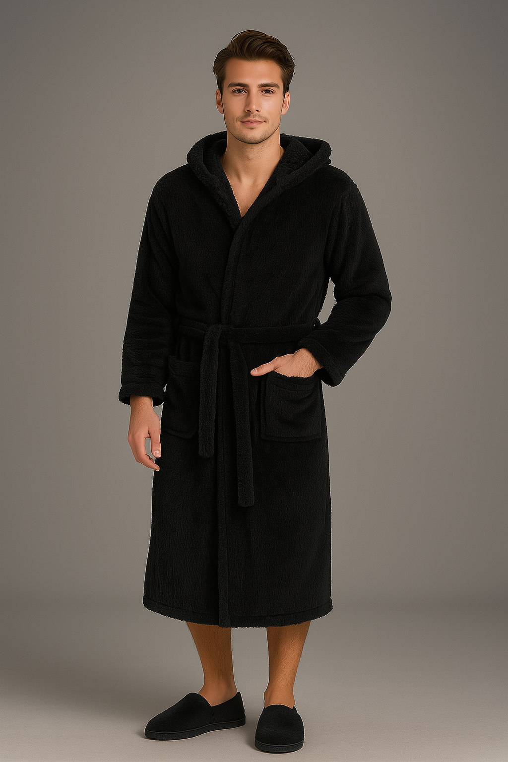 peignoir homme court à capuche