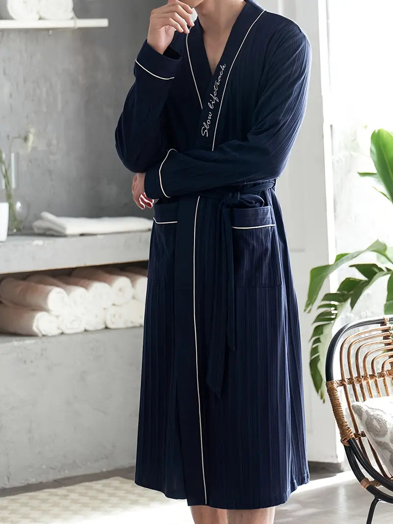 peignoir élégant en coton bleu