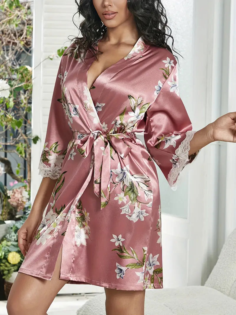 Peignoir floral rose
