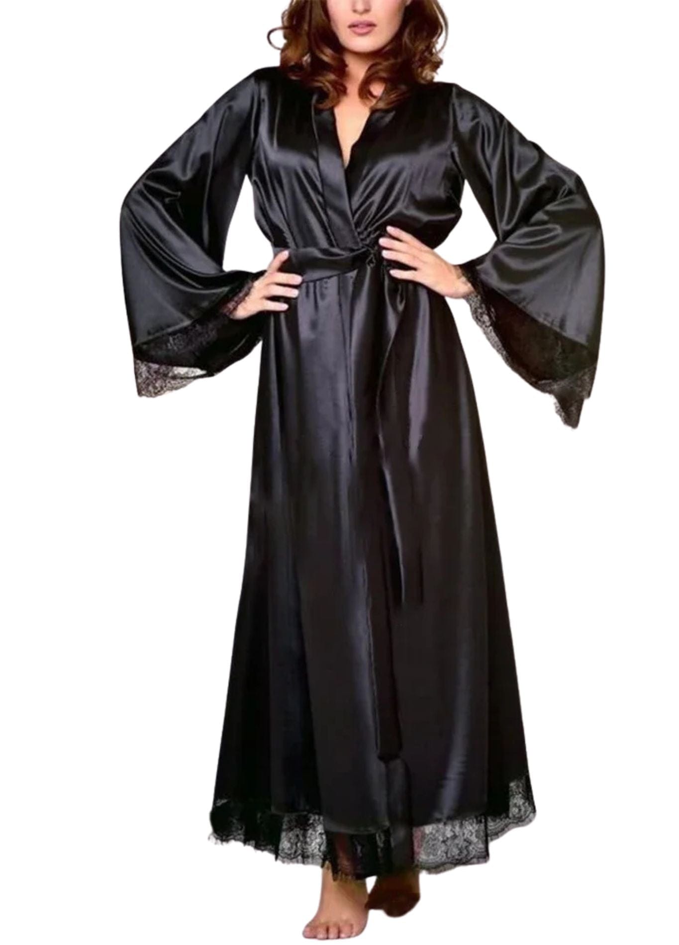 Kimono noir dentelle élégant
