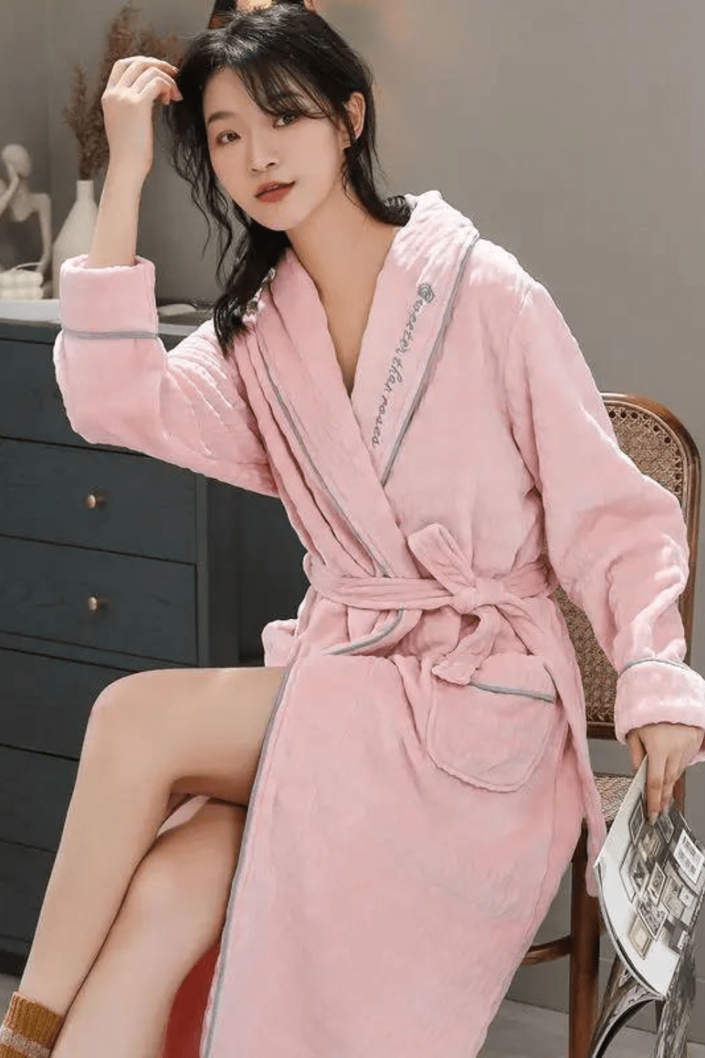 peignoir élégant rose